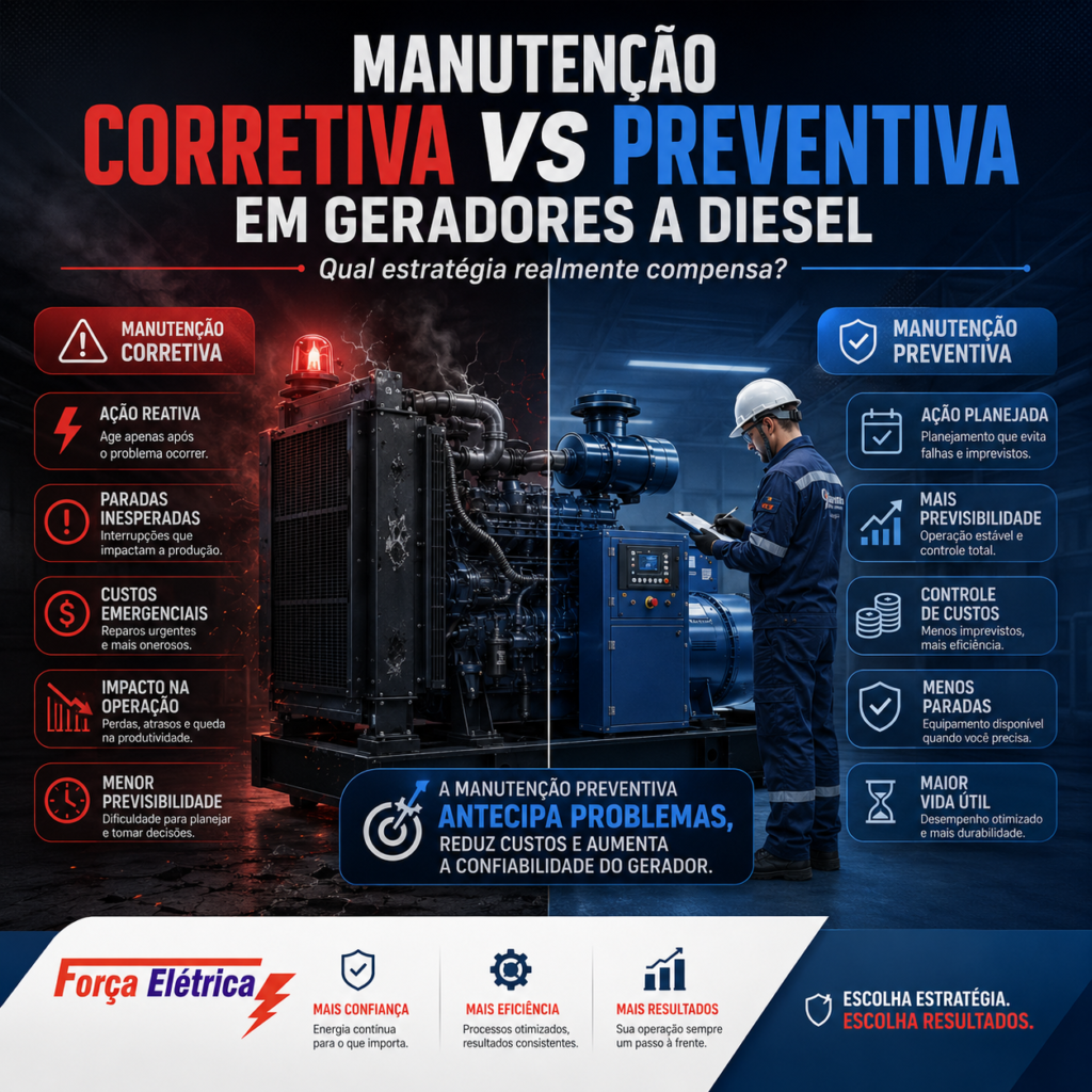 Manutenção corretiva vs preventiva em geradores a diesel qual estratégia realmente compensa