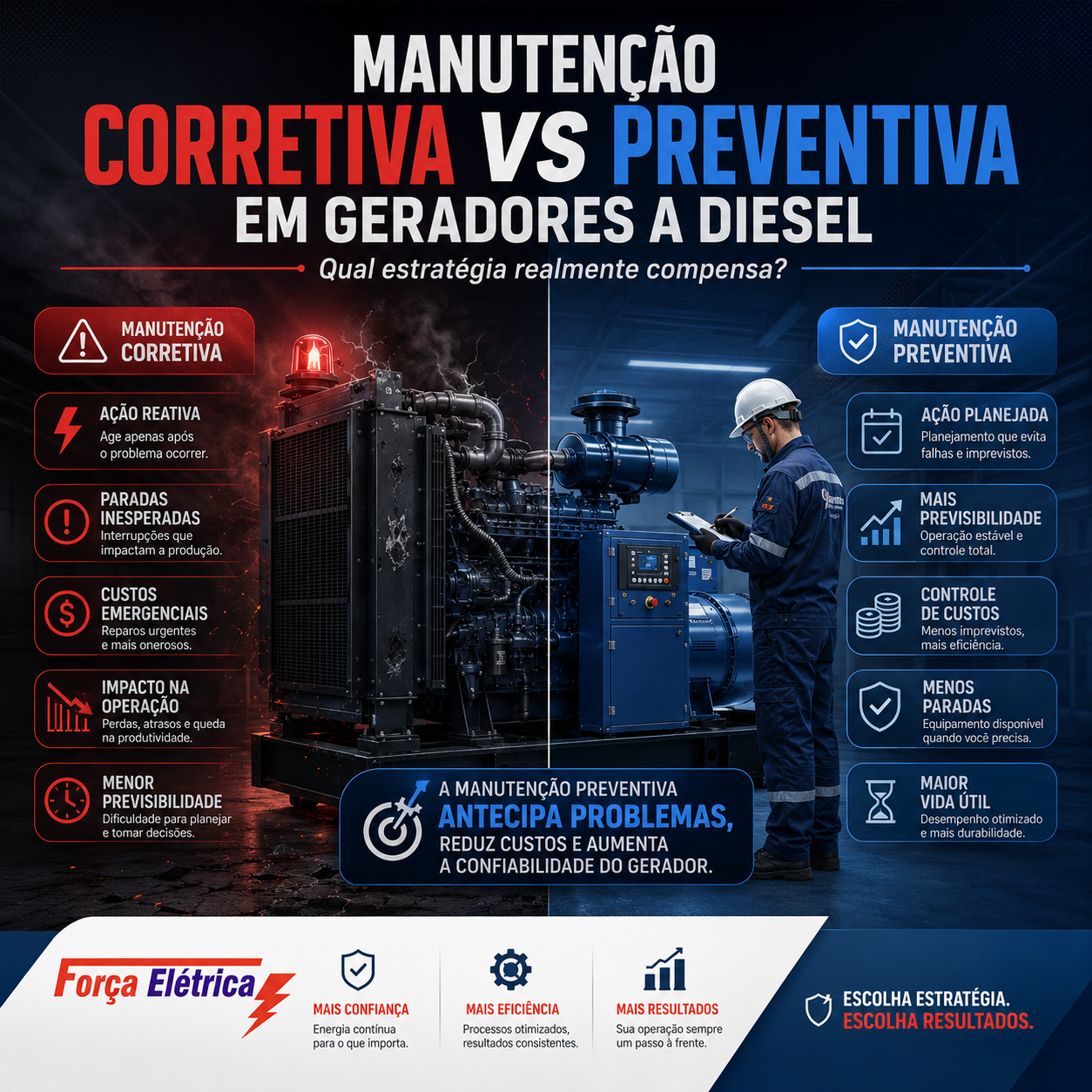 Manutenção corretiva vs preventiva em geradores a diesel qual estratégia realmente compensa