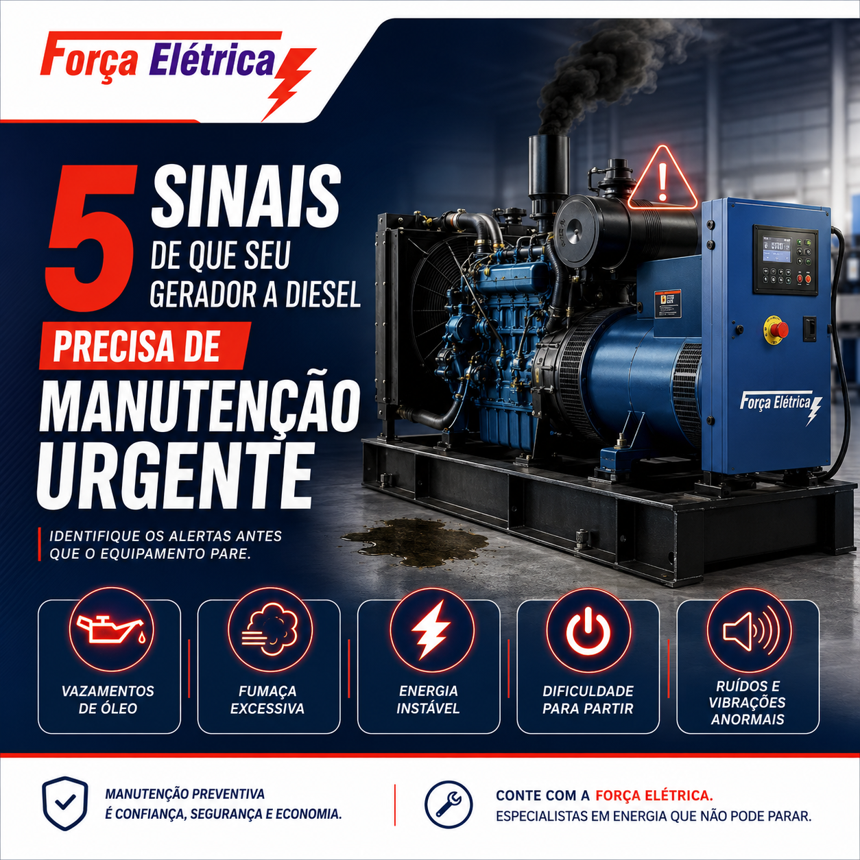 5 sinais de que seu gerador a diesel precisa de manutenção urgente - Força Elétrica